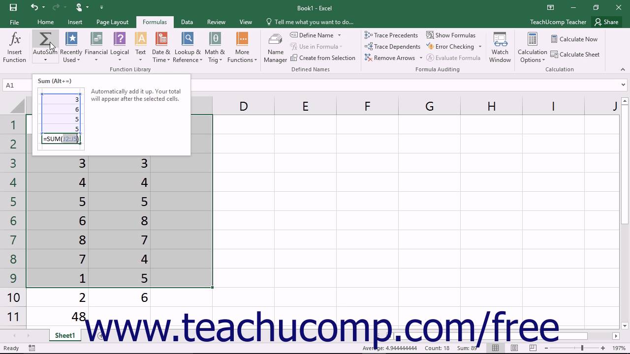 wheres autosum in excel for mac